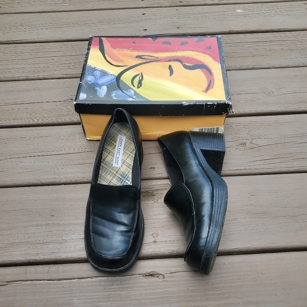 Vintage 90s y2k Bratz Black‎ Vegan Leather Platform Oxford Chunky Heel Loafers 8